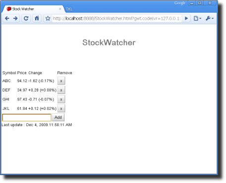 screenshot StockWatcher Bug
