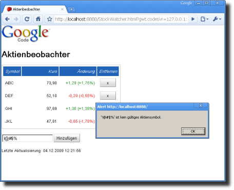 screenshot: StockWatcher German UI