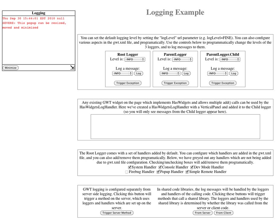 Logging Example web page